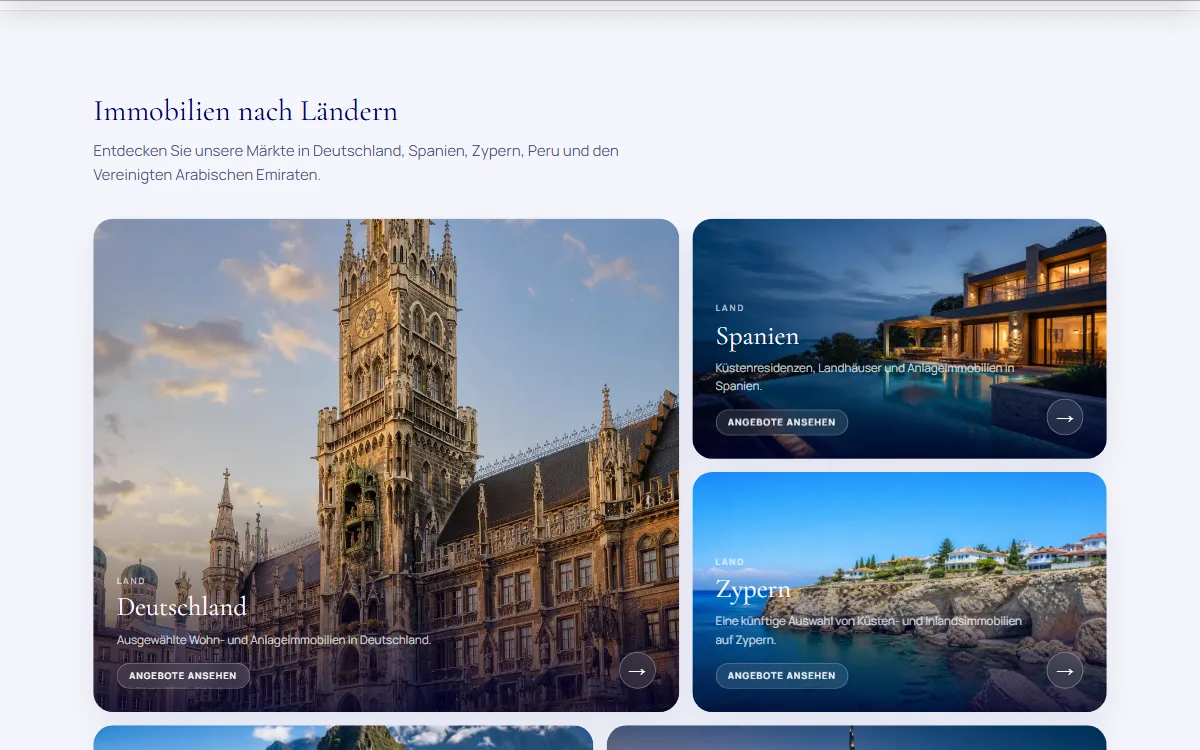 The markets section: Germany, Spain and Cyprus as photo cards