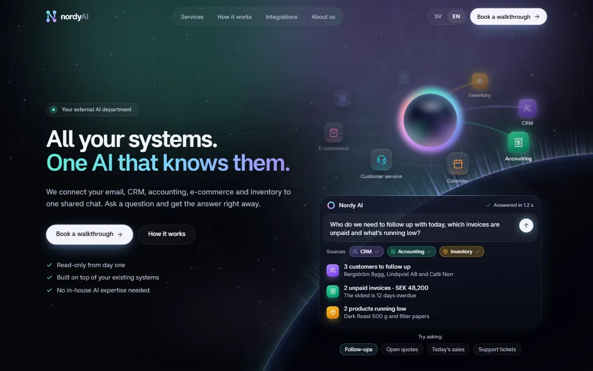 Nordy AI: the first screen of the live site
